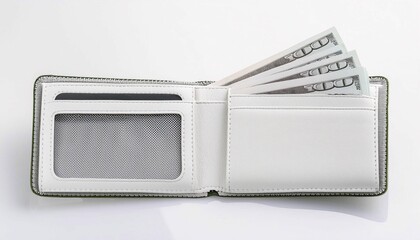 Leather Men's Wallet Opened with Full of Cash, Isolated on White Background