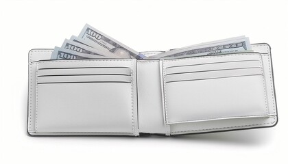 Leather Men's Wallet Opened with Full of Cash, Isolated on White Background