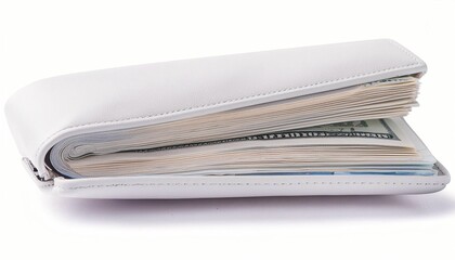 Leather Men's Wallet Opened with Full of Cash, Isolated on White Background