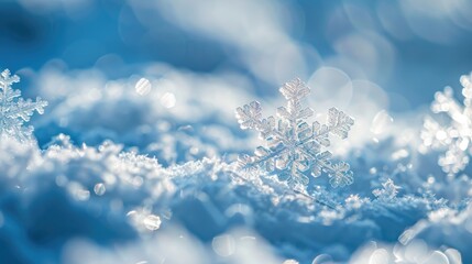 Macro photograph of snowflakes symbolizing winter cold and nature s beauty with room for text