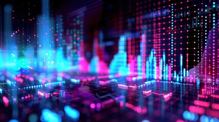Fototapeta premium Vibrant digital data visualization with colorful graphs and glowing lines representing data analysis and technology.