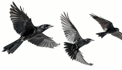 Obraz premium Flocks of Flying Birds Isolated on White Background with Clipping Path and Full Depth for Design