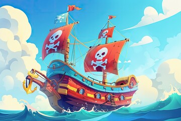 3D Anchor with Skull and Crossbones Adds Playful Danger to Cartoon Ocean Scene