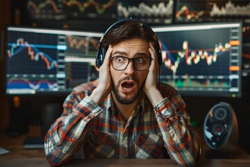 Businessman crying during the economic crisis as his stock market crashes and his business falls.