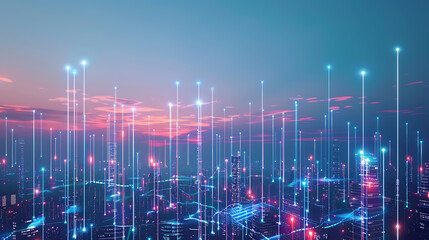Obraz premium Smart City, wallpaper, the modern technology and intelligent communication networks