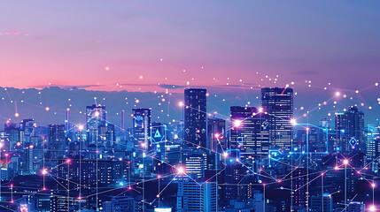 Fototapeta premium Smart City, wallpaper, the modern technology and intelligent communication networks