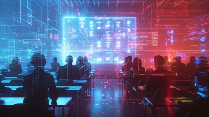 Students participating in an hologram online class 