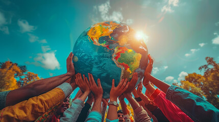 Unity for Earth: Diverse Hands Holding Globe on World Environment Day
