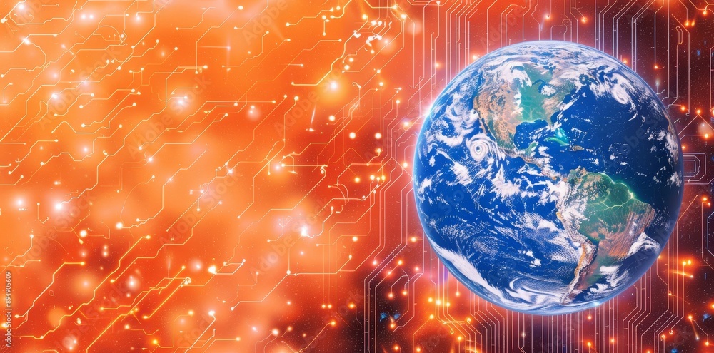Poster world globe created using digital technology, global network and connectivity, high speed data trans