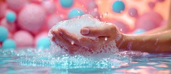 Fototapeta premium Hands Playing with Bubbles in a Bath