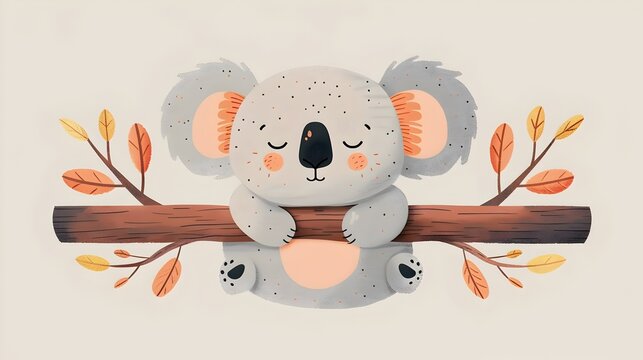 recommend clip art: Adorable Koala Bear in Hand-Drawn Style With Fall Foliage