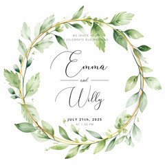 Leaves Watercolor Wreath Template For Wedding Invitation And Save The Date Cards Illustration Leaves Watercolor Wreath Template For Wedding Invitation And Save The Date Cards Photo Background