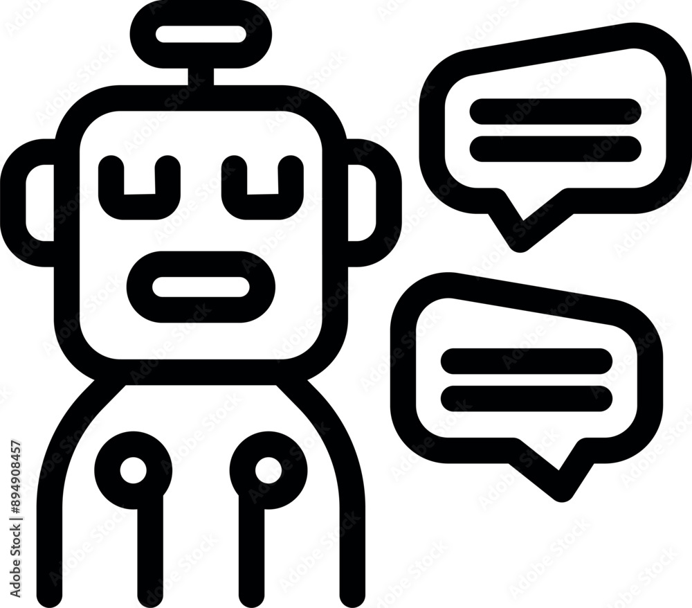 Poster simple icon of a robot engaging in conversation with chatbots, symbolizing ai driven communication