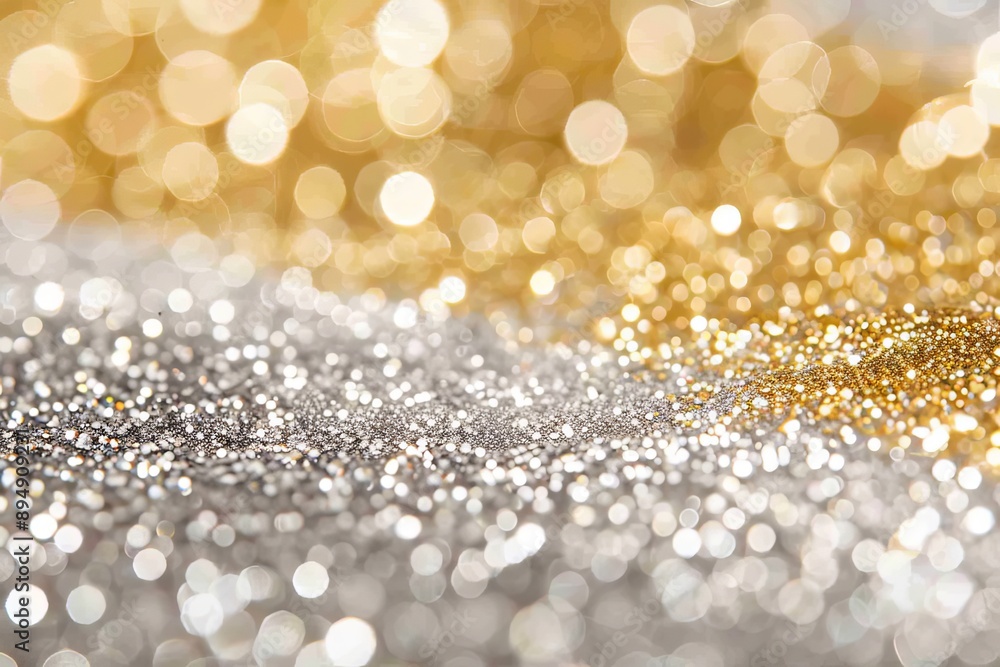 Aufkleber this is an abstract silver and gold background with bokeh effect and glimmering defocused glitters. 