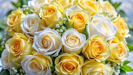 Obraz premium Yellow and White Roses Bouquet Close Up.