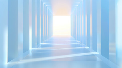 Fototapeta premium Extremely simple modern glass material blue architectural space corridor