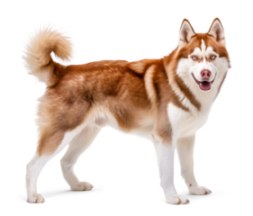 Siberian husky dog in red coat color on isolated background