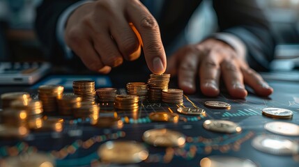 Riches achieved through independent forecasting, top view, highlights precise financial predictions, futuristic tone, Triadic Color Scheme