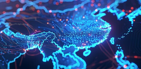 A digital map of the South East Asian region, a global network concept, cyber technology, business exchange, information and telecommunications