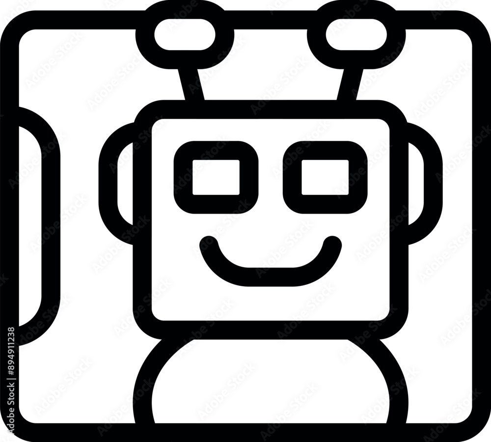 Poster robot smiling with antennae on a screen displaying artificial intelligence