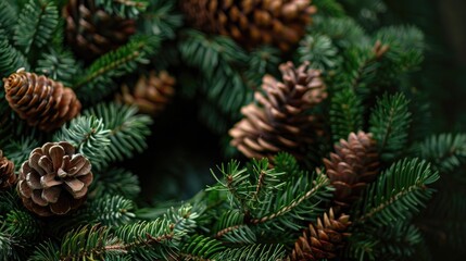 Spruce wreath for Christmas and New Year decorations with space for copy