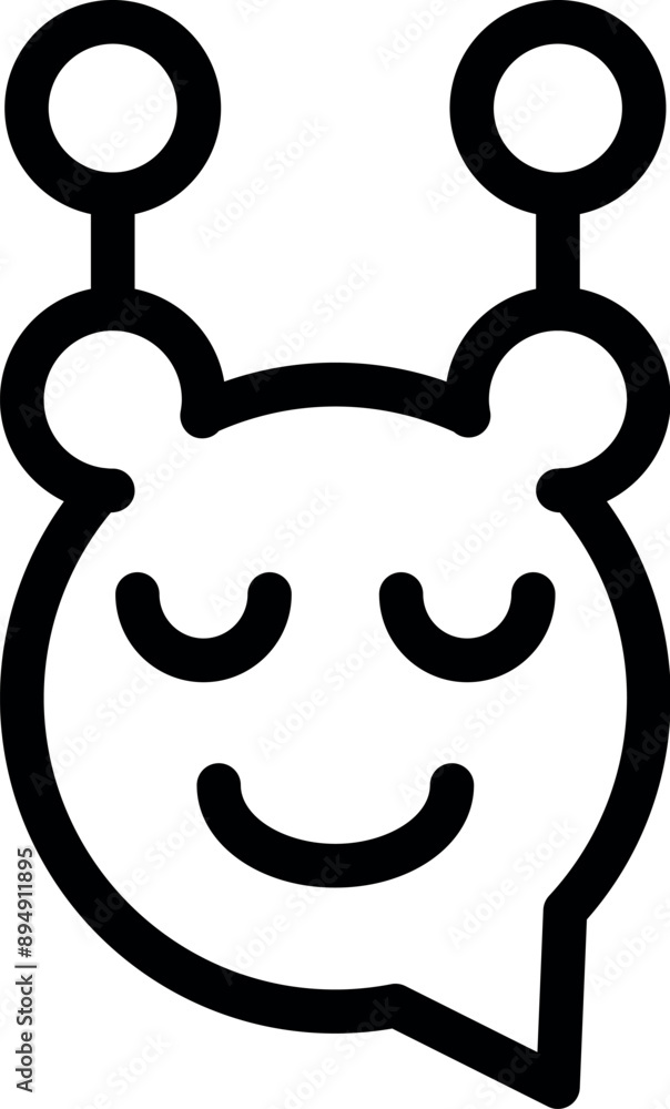 Poster chatbot with closed eyes smiling in a speech bubble with antennas on its head