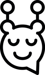 Chatbot with closed eyes smiling in a speech bubble with antennas on its head