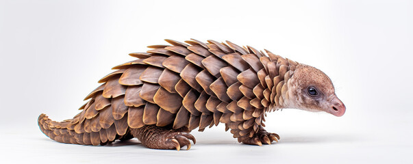 Obraz premium Close-Up View of a Pangolin Crawling on a Neutral Background in a Studio Setting