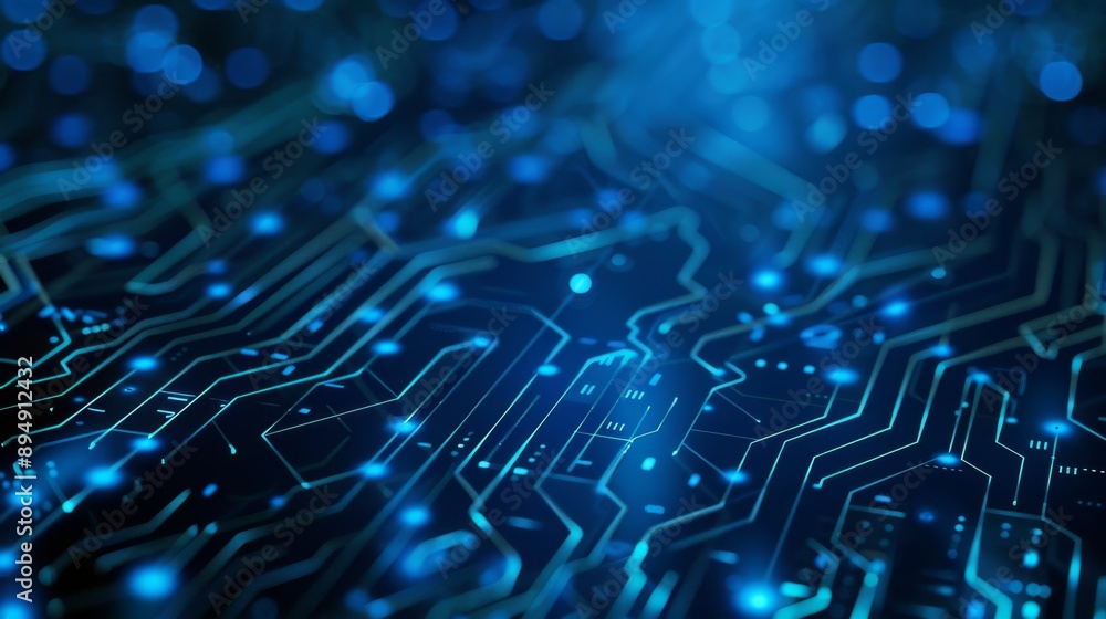 Poster abstract technology background with circuit board design - a close-up of a circuit board with glowin
