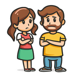 illustration of a married couple of husband and wife having a maritial conflict, running out of arguments, being wordless and annoyed