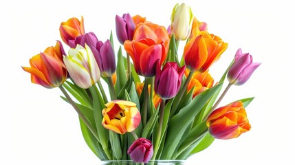 Naklejka premium Beautiful bicolor tulips in vase isolated on white background with empty space