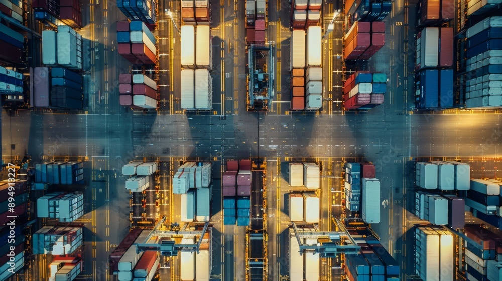 Poster aerial view of busy shipping container terminal - an aerial view of a bustling shipping container te