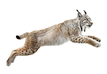 Obraz premium Lynx in active jumping pose on isolated background