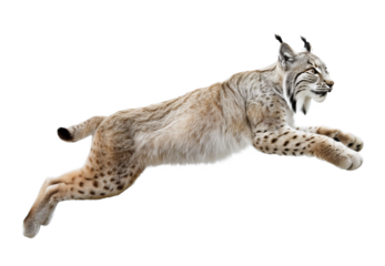 Lynx in active jumping pose on isolated background