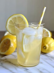 Fototapeta premium Refreshing Homemade Lemonade with Ice and Lemon Slices