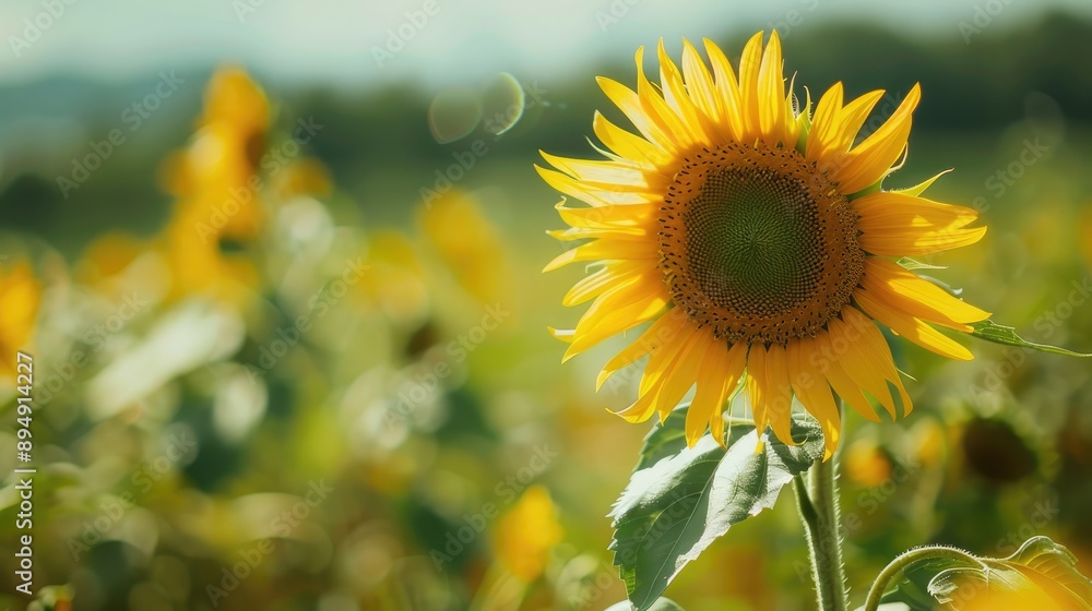 Wall mural Close up of a sunflower in a field on a summer day stunning natural Wallpaper