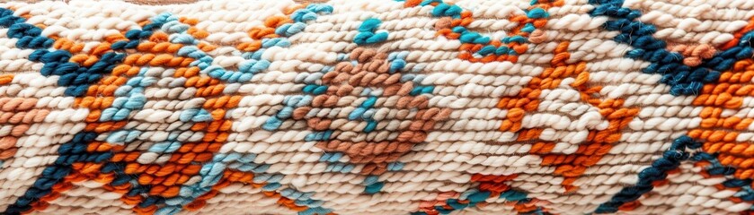 Close-up of woven fabric with colorful threads in a diagonal pattern.