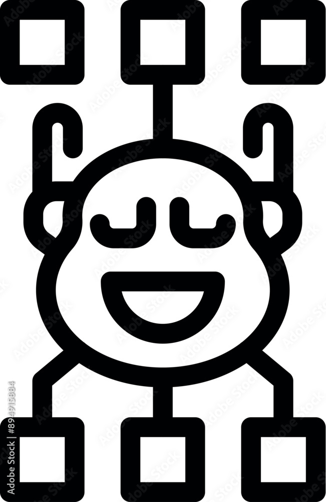 Poster chatbot is processing data and enjoying its work, showing a happy expression