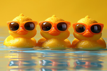 photo de petits canards jaunes portant des lunettes, mignon et drôle, adorable