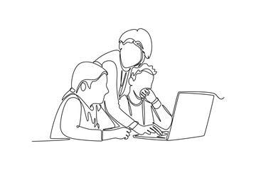 Lecturers teaching in class concept. Single line draw design vector graphic illustration.