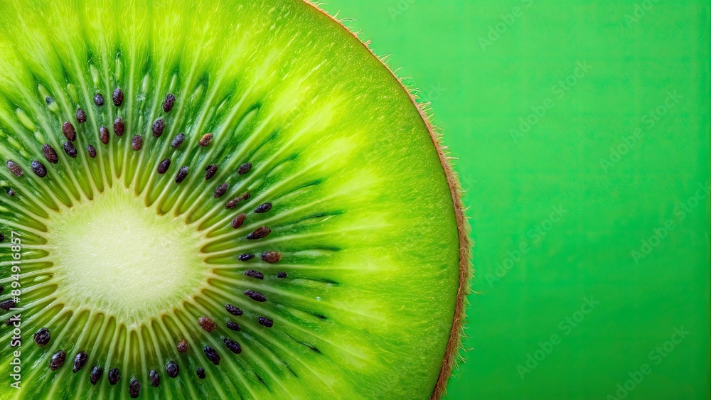 Wall mural vibrant slice of kiwi fruit, juicy, fresh, tropical, green, healthy, organic, exotic, texture, isola