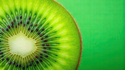 Vibrant slice of kiwi fruit, juicy, fresh, tropical, green, healthy, organic, exotic, texture, isolated, macro, close-up