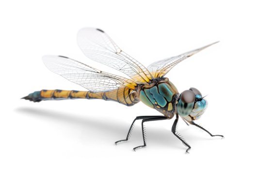 Side view of a dragonfly on isolated background