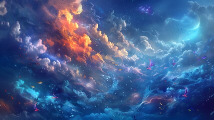 Obraz premium Dreamlike ocean with glowing, colorful waves and magical sea creatures