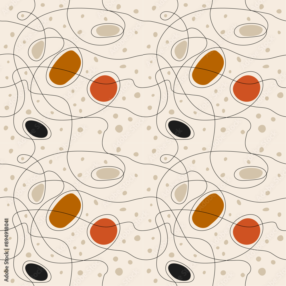 Aufkleber Seamless pattern of shapeless spots and twisted lines directed in a random direction. Abstract pattern of spots and lines.