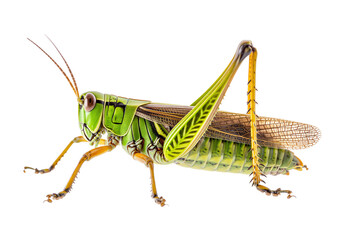 Side view of a green Grasshopper insect on isolated background