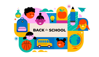 Back to school, geometrical modern style design. Back to school sale, promotion, poster and flyer. Vector illustration
