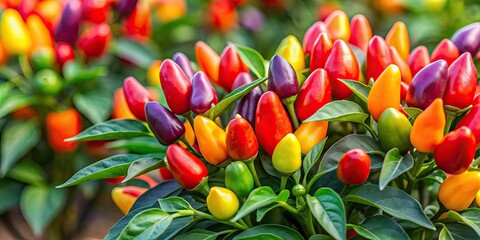 Vibrant ornamental pepper plant with colorful peppers, ornamental, pepper, plant, vibrant, colorful, exotic, botanical, foliage, vivid