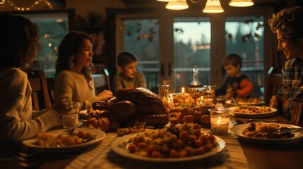 Happy Thanksgiving day. Family dinner background illustration generated by ai