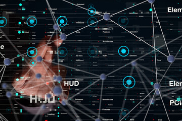 Neural network 3D illustration. Big data and cybersecurity